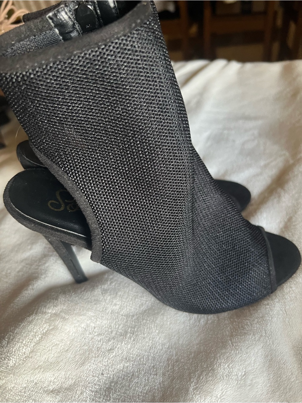 Women's Black Mesh Open-Toe High Heel Booties